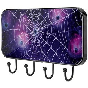 etoenbrc Paarse Halloween Spider Web Coat Haken Wandmontage, 4 IJzeren Kapstok Haken voor het Ophangen van Jassen, Decoratieve Kapstokken voor Muur Heavy Duty voor Kleding Tas Sleutel