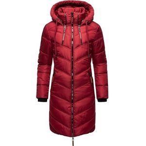 MARIKOO Armasa Winterjas voor dames, warme gewatteerde jas, lang, met capuchon, XS-XXL, dark red, L
