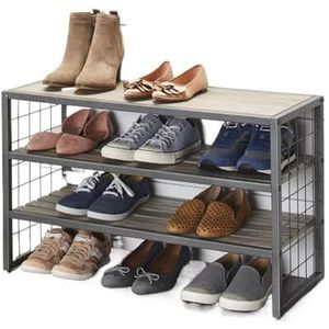 shoe rack Eenvoudig 3-laags kleding- en schoenenrek met 12 vakken, structuur, deuropening, opbergrek, grijs shoe shelf