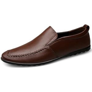 Loafers for heren, leren loafers met ronde neus, antislip, platte hak, lichtgewicht bruiloft, casual instappers(Color:Brown,Size:40 EU)