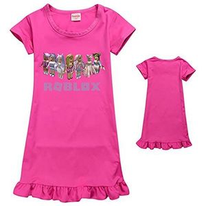 Meisjes Nachthemd Ro-blox Gedrukt Nighties Korte Mouw Kid Game Pyjama Zomer Nachtjapon Jurk, rozerood, 9-10 jaar