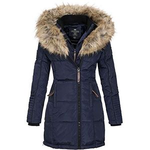 Geographical Norway BEAUTIFUL LADY - Warme vrouwen Parka - Dikke jas met nep-bont capuchon - Winter Wind Jacket - Lange jas met warme voering - Womens Gift Elegant Fashion (Navy S)