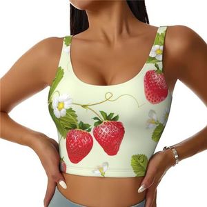 Mooie Aardbei Print Comfortabele Vrouwen Sport Vest Yoga Workout Vest Voor Vrouwen Lichtgewicht Zomer, Zwart, S