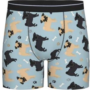 GRatka Boxer slips, heren onderbroek boxer shorts been boxer slips grappig nieuwigheid ondergoed, schattige zwarte en bruine mopshonden, zoals afgebeeld, XXL
