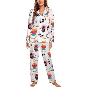 Leuke Katten Lange Mouw Pyjama Sets Voor Vrouwen Klassieke Nachtkleding Nachtkleding Zachte Pjs Lounge Sets