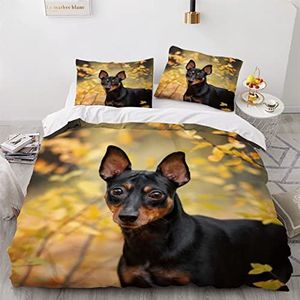 Dubbele Dekbedovertrek Set Duitse Pinscher Hond 3d Gedrukt Beddengoed Quilt Cover Set 3 Stuks Zachte Microfiber Dekbed Cover met Ritssluiting en 2 Kussenslopen Voor Kinderen en Tieners -200x200cm