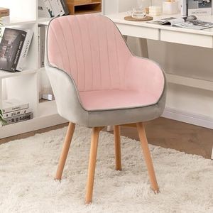 Bureaustoel zonder wielen, houten draaibare eetkamerstoelen Comfortabele gestoffeerde stoel Leuke moderne bureaustoel, fluwelen fauteuils uit het midden van de eeuw for ijdelheidsbureau(Color:Pink 1)