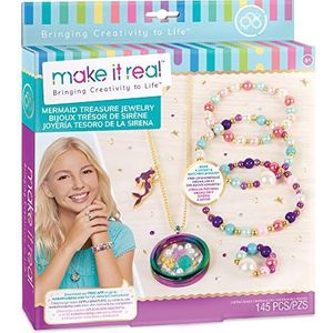 Make It Real Mermaid Bracelet Making Kit Including Pendant Necklace with Locket and Ring - Gifts for Girls