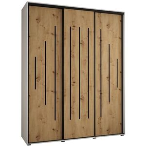 MEBLE KRYSPOL Davos 8 190 Kledingkast met drie schuifdeuren voor slaapkamer - Moderne opbergkast, kledingroede en planken - 235,2x190x60 cm - Wit Artisan Zwart