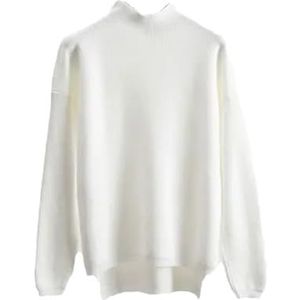 Koreaanse stijl losse trui dames pullover casual halve coltrui lange mouwen oversized gebreide trui, Wit, Eén Maat