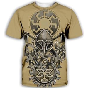Noorse Mythologie Raven Fenrir T-shirt, Novelny Viking Odin Tattoo Skull Warrior Retro Harajuku Ronde Hals Korte Mouw, Heren Fitness Ademende Korte Mouwen (Color : Odin F, Size : XS)