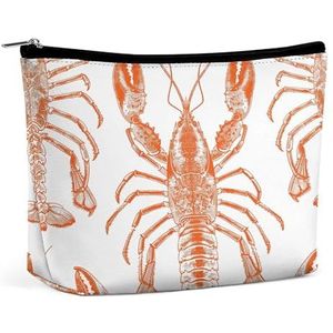 JKLQWH Lederen make-uptas, waterdichte make-uptas voor vrouwen, oranje garnalenpatroon, open platte toilettassen, draagbaar zakje met rits, make-up organizer hoesje voor reisaccessoires, oranje
