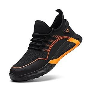 HJUGHPN Heren Laarzen Grote Maat 49 50 Werk Sneakers Mode Veiligheidsschoenen Anti-smash Anti-Punctie Onverwoestbare Schoenen Licht Mannen Vrouwen Werkschoenen, Oranje, 40 EU