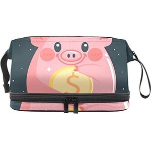 Grote capaciteit reizen cosmetische tas,Make-up tas,Waterdichte make-up tas Organizer, Grappig Dierlijk Varken, Meerkleurig, 27x15x14 cm/10.6x5.9x5.5 in