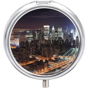 Pillendoosje Reizen Pil Organizer New York Night Gedrukt Leuke Pillendoos Handige Pillendoos Geschikt om in zakken en zakken te worden geplaatst