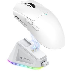 ATTACK SHARK X11 Gamingmuis met magnetisch oplaadstation, PixArt PAW3311 Gamingsensor, BT/2.4G draadloos/bedrade gamingmuis, 22000 DPI, kantoormuizen, gamermuizen voor Win11/Xbox/PS/Mac (wit)