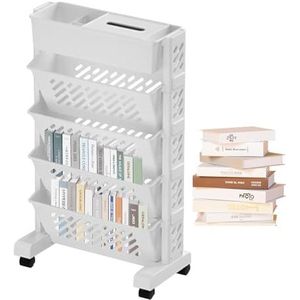 Mobiele boekenplank met wielen - 5-laags mobiele boekenplank met wielen Multifunctioneel,Afneembare rolwagenopslag, grote opbergrolkarren met wielen voor woonkamer, schooltas, boeken Mimika