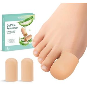 Welnove Gel teenkap en beschermer - doordrenkte siliconen teenbeschermers - grote teenkussens voor pijnverlichting, ontbrekende of ingegroeide teennagels, likdoorns, eelt, blaren (8 l, beige)