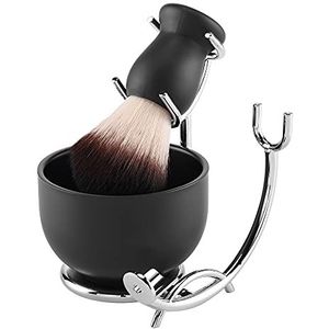Aethland Scheerborstel voor mannen met zwart massief houten handvat en Dia 3,1 inch roestvrijstalen scheerkom en scheerstandaard set voor nat scheren ontworpen voor de beste scheerbeurt van je leven