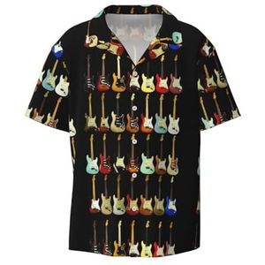 JGHHOUN Art Gitaar Patroon Print Mode Korte Mouw Cubaanse Kraag Shirt Mannen Hawaiiaanse Shirts Zomer Strand Vakantie, Zwart, L