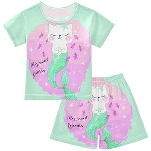 YOUJUNER Kinderpyjama set kat zeemeermin korte mouw T-shirt zomer nachtkleding pyjama lounge wear nachtkleding voor jongens meisjes kinderen, Meerkleurig, 6 jaar