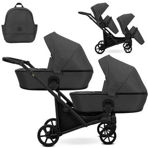 Kunert BRAV DUO Dubbele kinderwagen 2 in 1 + accessoires: comfort, veiligheid, bruikbaarheid, elegant en functioneel design, veelzijdig systeem, aluminium frame (grafiet/zwart frame)