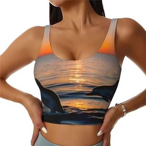 Zonsondergang dolfijnen print comfortabel vrouwen sport vest yoga workout vest voor vrouwen lichtgewicht zomer, Zwart, S