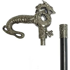 Vintage Walking Stick Cane,92cm Silver Dragon Heads Handmade Walking Cane Alloy Fancy Dress Novelty Crutches,Vintage Gifts Family