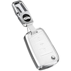 Sleutelbehuizing houder Voor Golf 7 MK7 Voor Tiguan MK2 Voor SEAT Voor Ateca Voor Leon FR 2 Voor Ibiza Voor Golf 8 MK8 Voor Octavia Metalen Lederen Klep Case Sleutelbehuizing(B white)