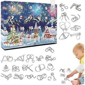 Brain Teaser Puzzel Adventskalender 2023-24 dagen metalen puzzelringen Kerstmis adventskalender, uitdagende educatieve hersenkraker puzzels, hersenkraker aftellen naar Kerstmis voor tieners jongens