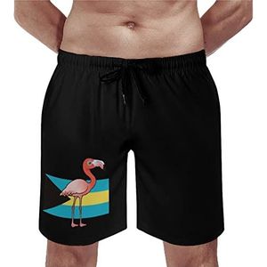 Bahama's Vlag En Flamingo Heren Strand Shorts Met Zakken Mesh Voering Sneldrogende Trunks Zomer Badpak