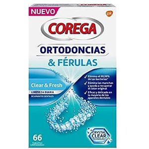Corega Reinigingstabletten voor tandrail en orthodontie, snelle reiniging en eenvoudig gebruik, 66 tabletten