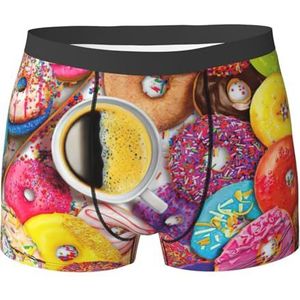 EdWal koffie en donuts print Atletisch ondergoed voor heren, herenondergoed, boxerslip, zacht ondergoed, Zwart, XXL
