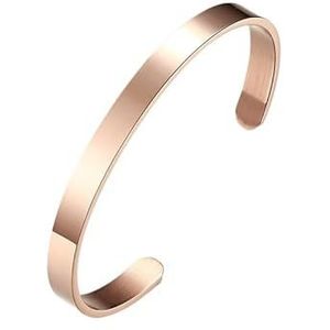 Unisex eenvoudige glanzende 4MM 6MM 8MM stalen open armband (Color : Rose gold 6mm)