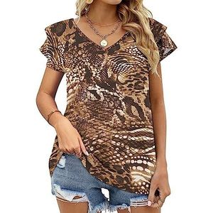 Awesome Animal Hybrid Print Dames Casual Tuniek Tops Ruches Korte Mouw T-shirts V-hals Blouse Tee