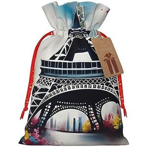 Eiffeltoren Parijs schilderij trekkoord kerstcadeau tas-met rustieke aantrekkingskracht, perfect voor al uw geschenkbehoeften