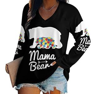 Mama Bear Autism Awareness Nieuwigheid Damesblouse Tops V-hals Tshirt Tshirt Voor Legging Lange Mouw Casual Trui