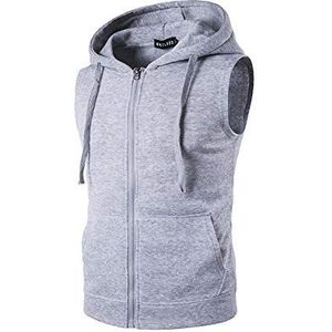 Heren Casual Mouwloze Hoodie Zip Up Vest Tank Tops Hooded Trekkoord Sweatshirt Stijlvolle Gym T Shirt Rits Effen Kleur Sport Tops Running Vesten Spiertops met zakken, Lichtgrijs, M