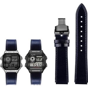 Fit for Casio G-Shock AE-1200WH/1300/1000/A159/A158 AQ-S810W MRW-200H Band Lederen Band heren Retro Horlogeband Armband 18mm (Color : Blue Black B, Size : 18mm)