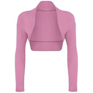 Hamishkane Nieuwe dames lange mouwen effen open voorkant bijgesneden vest bolero schouders blouse top, Baby Roze, 46/48 NL