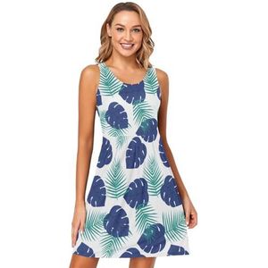 LI ZHI XIN Dames Zomerjurken Ronde Hals Casual A-lijn Mouwloos Vest Jurken met Zakken Tropische Plant Boom, Meerkleurig, S