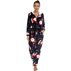 Vrouwen Fleece Onesie Pyjama Flanel Warm Hooded Jumpsuits Nachtkleding Kerst Een Stuk Pyjama Zip Up Nachtkleding Loungewear Met Zakken, C, L