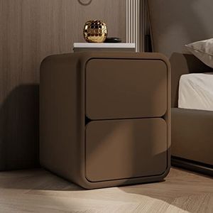 FZDZ Modern lederen nachtkastje modern massief hout afgeronde hoeken nachtkastje met 2 opberglades kast voor slaapkamer kantoor woonkamer meubels (kleur: bruin)