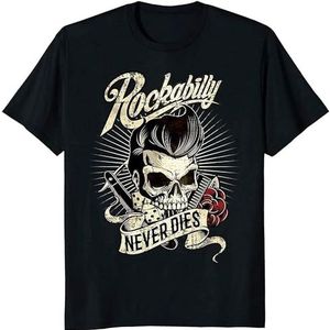 Men's Rockabilly Skull Hipster T-Shirt Black overhemden(Small)