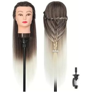 Mannequinhoofdmodel met lang synthetisch haar, mannequinhoofdstylinghoofd for kappersopleiding, poppenhoofd for vlechtoefeningen(Mixed Colors 3)