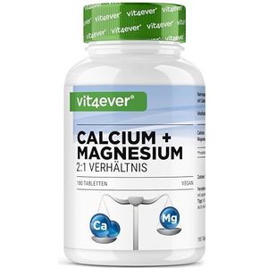 Calcium 800 mg + Magnesium 400 mg (2 tabletten) - 180 tabletten - 3 maanden voorraad - Calcium + Magnesium complex in een 2:1 verhouding - Veganistisch - Laboratorium getest - Hoog gedoseerd