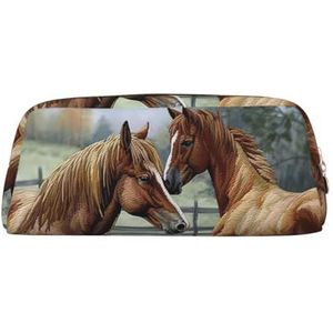 Lederen make-up tas voor portemonnee reizen draagbare kleine potlood tassen voor vrouwen mannen dieren borduurwerk schilderijen paarden cosmetische tas met rits potlood zakje esthetische munt zakje