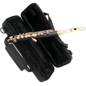 Halfgroot fluitinstrument in C-sleutel met elektrisch houten lichaam en vergulde toetsen