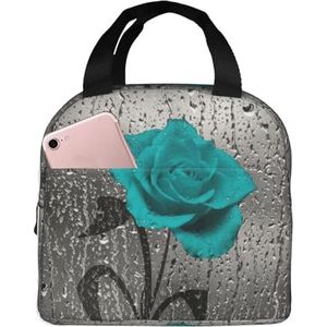 JYQCNSMJYB2 Groenblauwe grijze roze bloemenprint geïsoleerde lunchbox voor dames en heren, lichte duurzame draagtas voor kantoor, werk, school