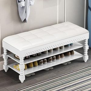 JAVYPPT Opbergbank, schoenenorganizer voor entree, 2-laags schoenenrek bank met lederen opbergkisten voor foyer slaapkamer, woonkamer, accentmeubilair, maximale belasting 400 x 30 x 48 cm